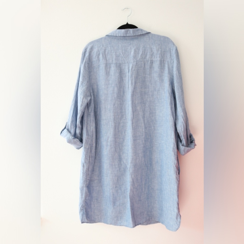Tahari 100% Linen Blue Button Down Shirt Blouse Tunic Top Size XL Coastal Beach - Picture 5 of 7